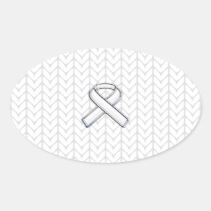 Chrome on White Knitting Ribbon Awareness Print Oval Sticker