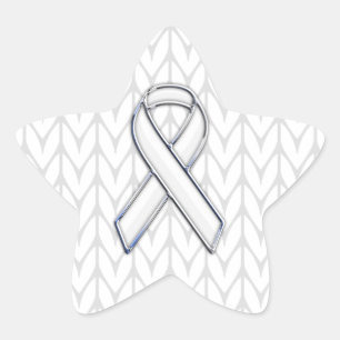 Chrome on White Knitting Ribbon Awareness Print Star Sticker