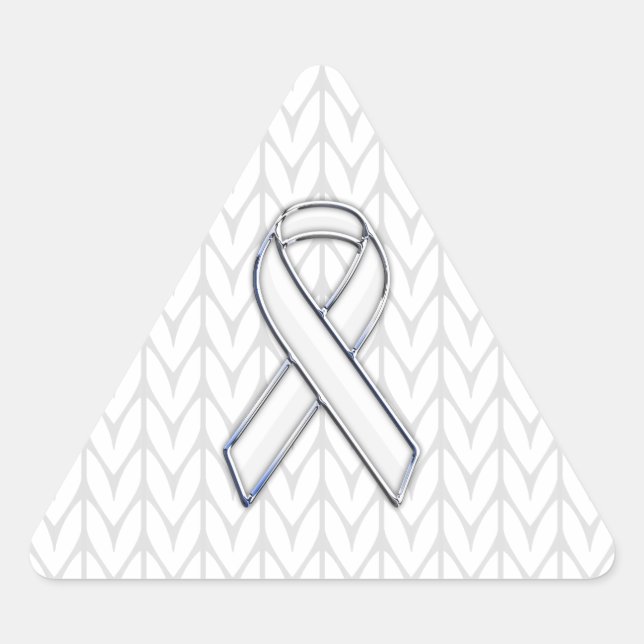 Chrome on White Knitting Ribbon Awareness Print Triangle Sticker (Front)