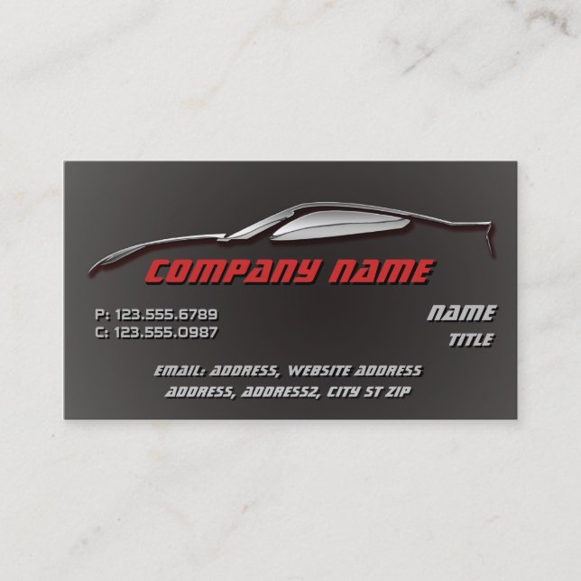 Chrome Outline Corvette Business cards (Front)