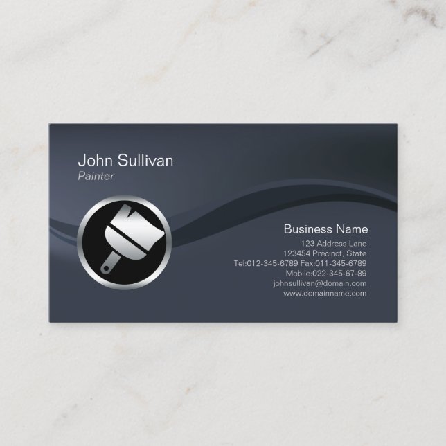 Chrome Paint Brush Icon Painter Business Card (Front)