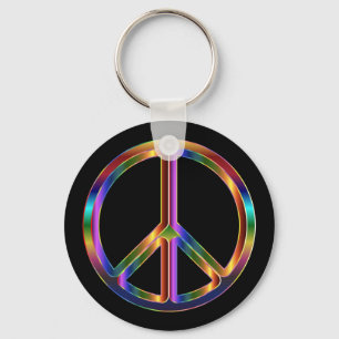 Chrome Peace Sign Key Ring