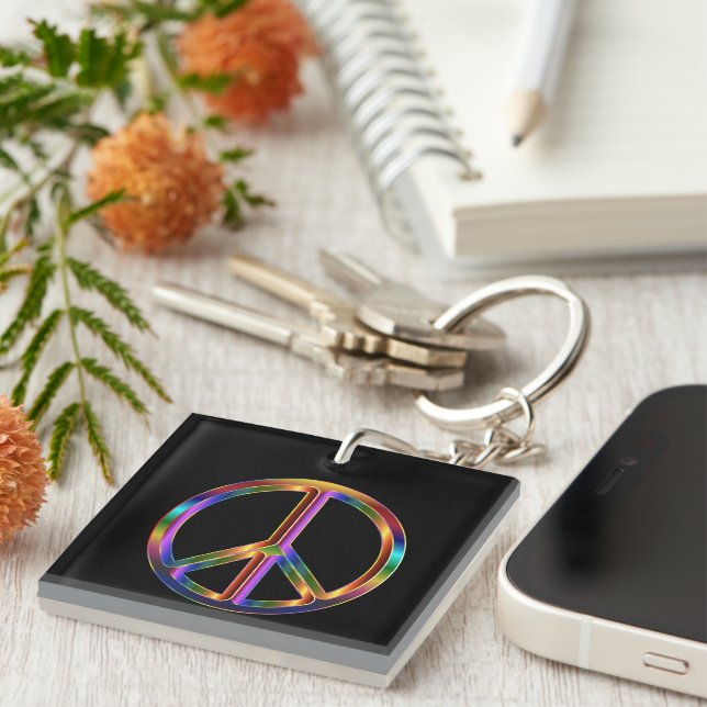 Chrome Peace Sign Key Ring (Front Right)