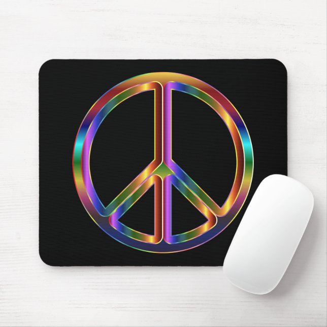 Chrome Peace Sign Mouse Mat (With Mouse)
