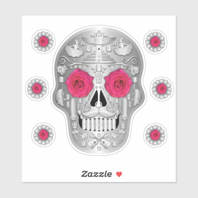 Chrome (Pink Rose) Calavera Sticker (Sheet)