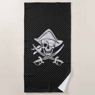 Chrome Pirate on Carbon Fibre Print Decor Beach Towel
