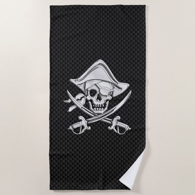 Chrome Pirate on Carbon Fibre Print Decor Beach Towel (Front)