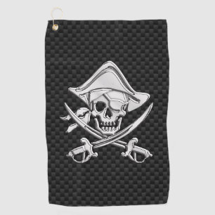 Chrome Pirate on Carbon Fibre Print Decor Golf Towel