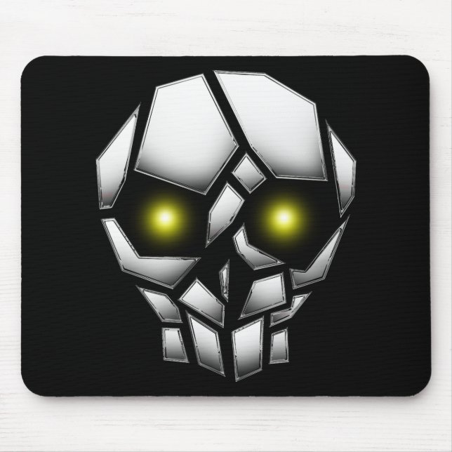 Chrome Plated Skull with Glowing Eyes Mouse Mat (Front)