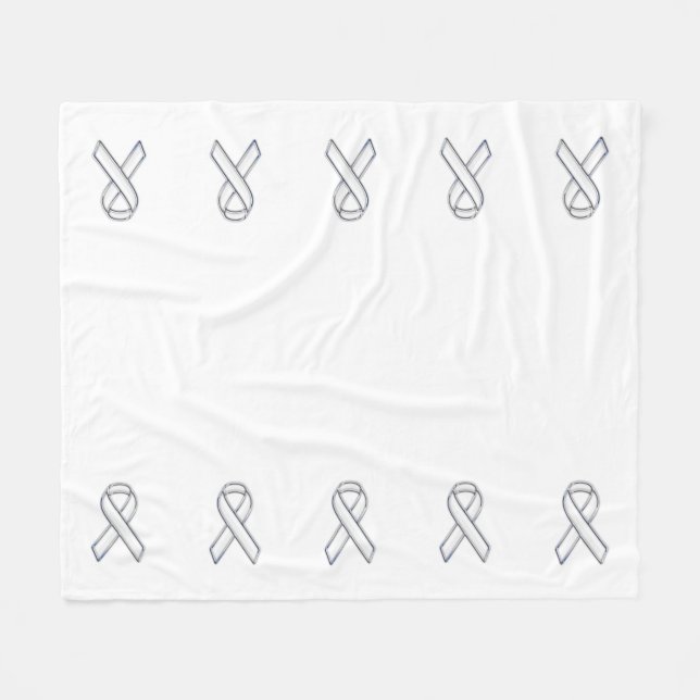 Chrome Print Belted White Ribbon Awareness Fleece Blanket (Front (Horizontal))
