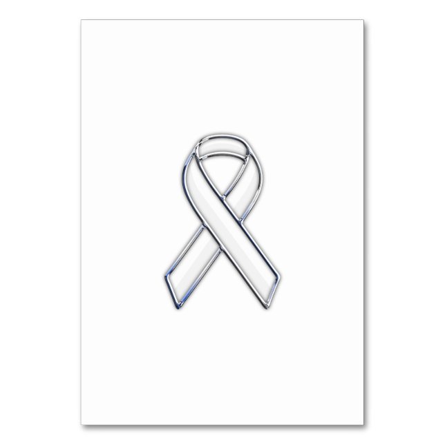 Chrome Print Belted White Ribbon Awareness Table Number (Front)