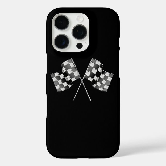 Chrome Racing Flags on Black Case-Mate iPhone Case (Back)