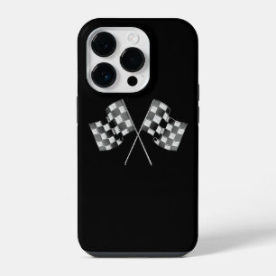 Chrome Racing Flags on Black iPhone 14 Pro Case
