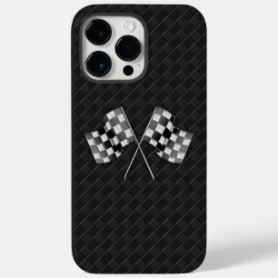 Chrome Racing Flags on Chequered Leather Case-Mate iPhone 14 Pro Max Case