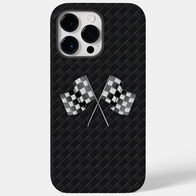 Chrome Racing Flags on Chequered Leather Case-Mate iPhone Case (Back)