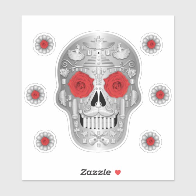 Chrome (Red Rose) Calavera Sticker (Sheet)