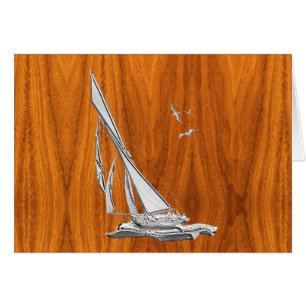 Chrome Regatta Sailboat on Teak Veneer Styles