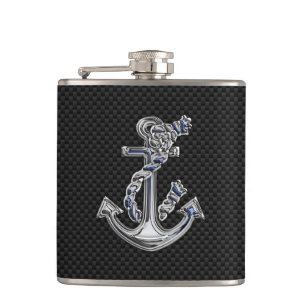 Chrome Rope Anchor on Carbon Fibre Print Hip Flask
