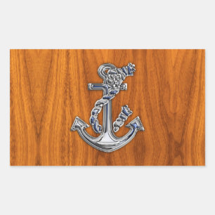 Chrome Rope Anchor on Teak Veneer Rectangular Sticker