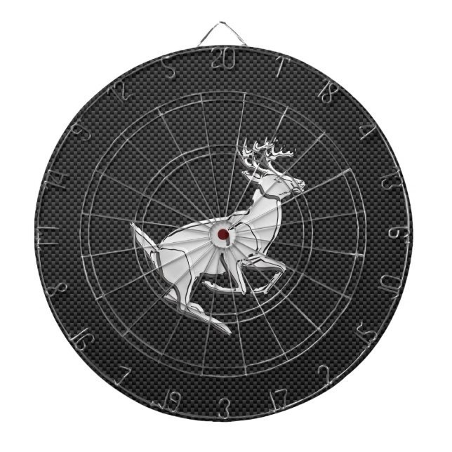 Chrome Running Deer on Carbon Fiber Decor Dartboard (Front)