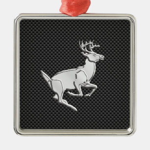Chrome Running Deer on Carbon Fiber Decor Metal Tree Decoration
