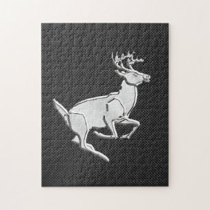 Chrome Running Deer on Carbon Fibre Decor Jigsaw Puzzle