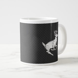 Chrome Running Deer on Carbon Fibre Decor Large Coffee Mug