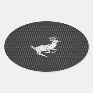 Chrome Running Deer on Carbon Fibre Decor Oval Sticker