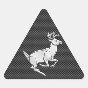 Chrome Running Deer on Carbon Fibre Decor Triangle Sticker