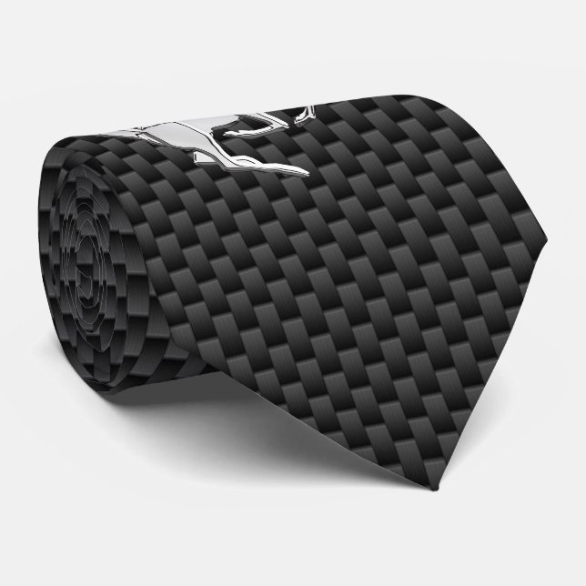 Chrome Running Deer on Carbon Fibre Print Tie (Rolled)