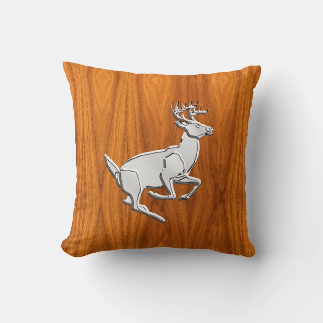 Chrome Running Deer on Fine Teak Print Cushion (Front)