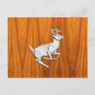 Chrome Running Deer on Fine Teak Print Postcard