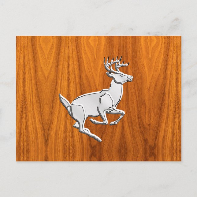 Chrome Running Deer on Fine Teak Print Postcard (Front)