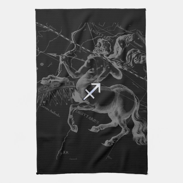 Chrome Sagittarius Zodiac Sign Hevelius circa 1690 Tea Towel (Vertical)