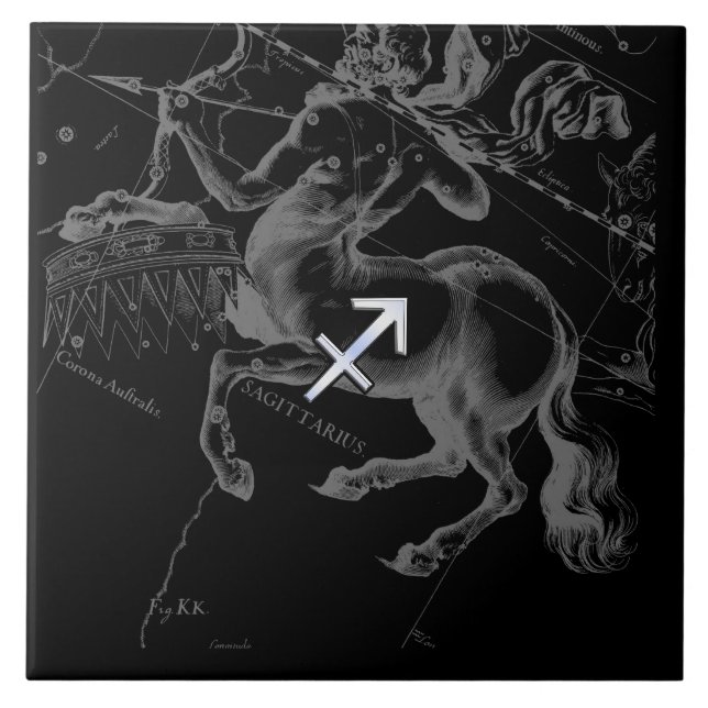 Chrome Sagittarius Zodiac Sign Hevelius circa 1690 Tile (Front)