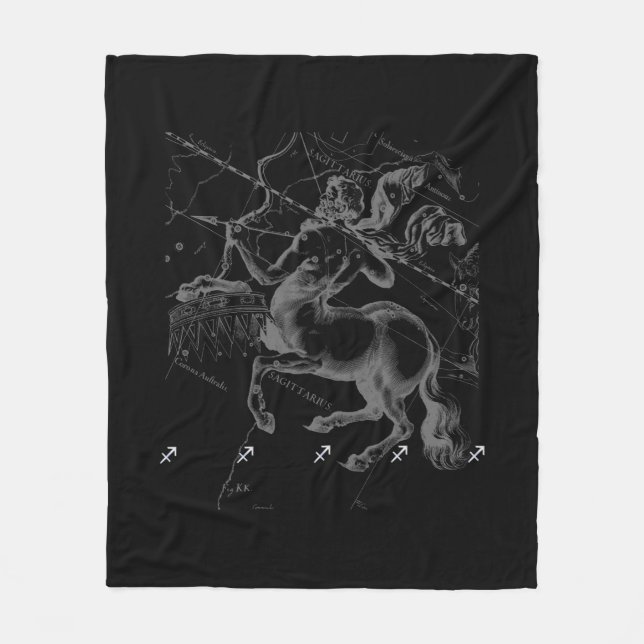 Chrome Sagittarius Zodiac Sign on Hevelius Decor Fleece Blanket (Front)