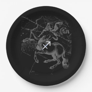 Chrome Sagittarius Zodiac Sign on Hevelius Decor Paper Plate