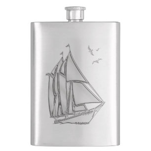 Chrome Sail boat Nautical Print Hip Flask