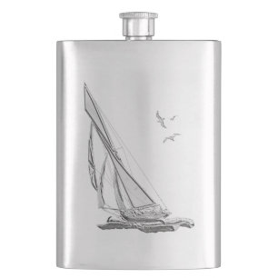 Chrome Sail boat Nautical Print Hip Flask