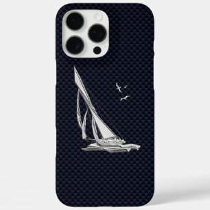 Chrome Sail Boat on Carbon Fibre iPhone 16 Pro Max Case