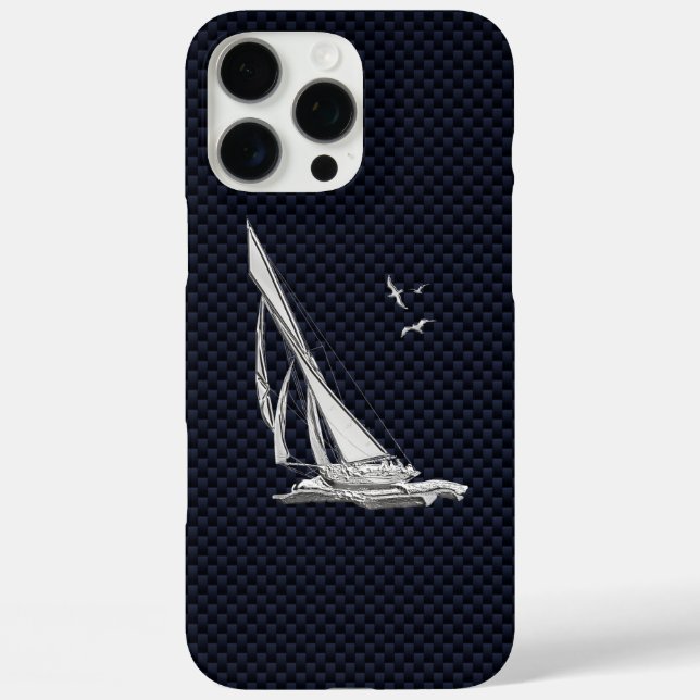 Chrome Sail Boat on Carbon Fibre Case-Mate iPhone Case (Back)