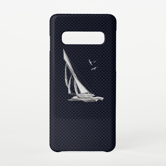 Chrome Sail Boat on Carbon Fibre Print  Samsung Galaxy Case (Back)