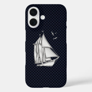 Chrome Sailboat on Carbon Fibre iPhone 16 Case
