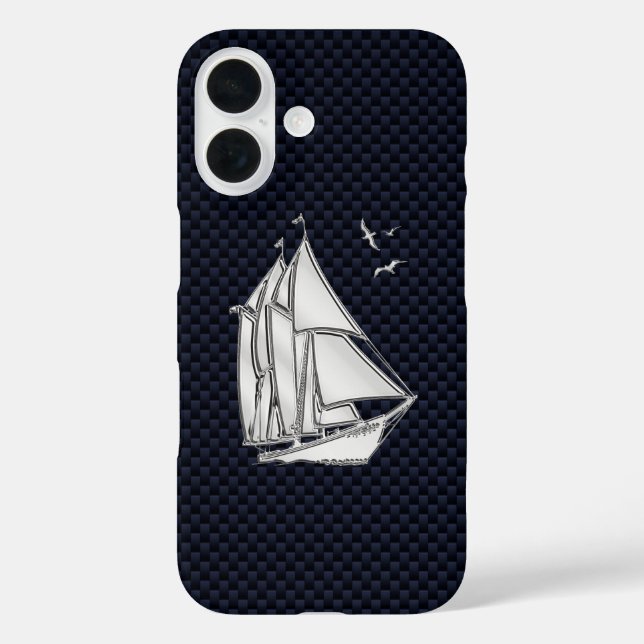 Chrome Sailboat on Carbon Fibre Case-Mate iPhone Case (Back)