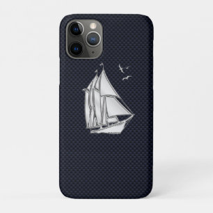 Chrome Sailboat on Carbon Fibre Print iPhone 11 Pro Case