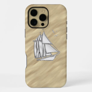 Chrome Sailboat on Sandy Beach Print iPhone 16 Pro Max Case