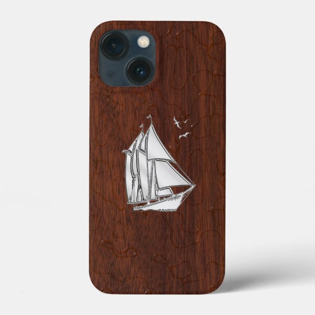 Chrome Sailboat on Wet Mahogany Print Case-Mate iPhone Case (Back)