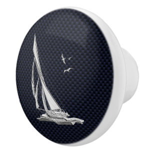 Chrome Sailing on Nautical Navy Carbon Fibre Print Ceramic Knob