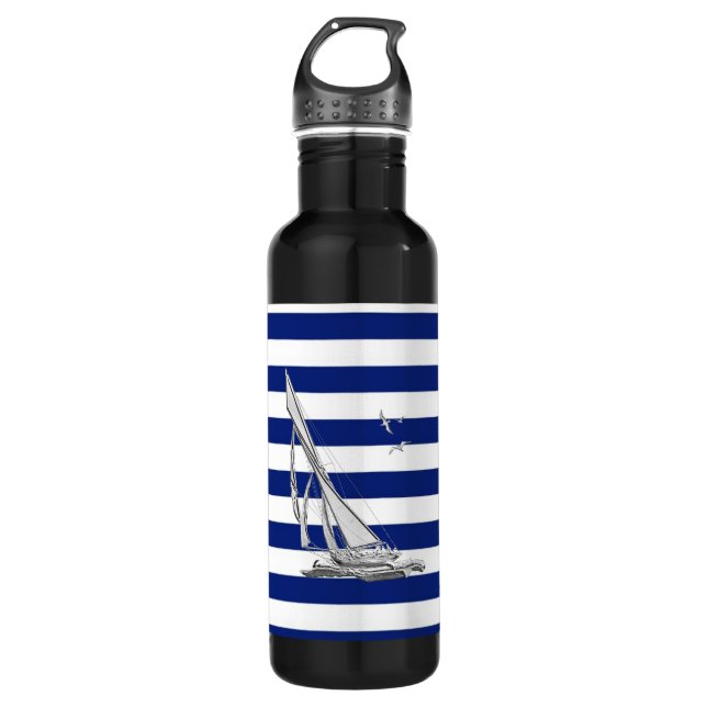 Chrome Sailing on Nautical Stripes 710 Ml Water Bottle (Front)