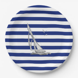 Chrome Sailing on Nautical Stripes Paper Plate